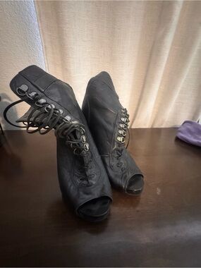 Givenchy Black Lace-Up Peep-Toe Ankle Booties